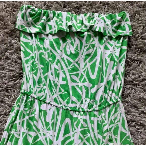NEW NWOT Lilly Pulitzer Flor Green Bean Light My Fire Strapless Ruffle TUBE Dres - Picture 3 of 10